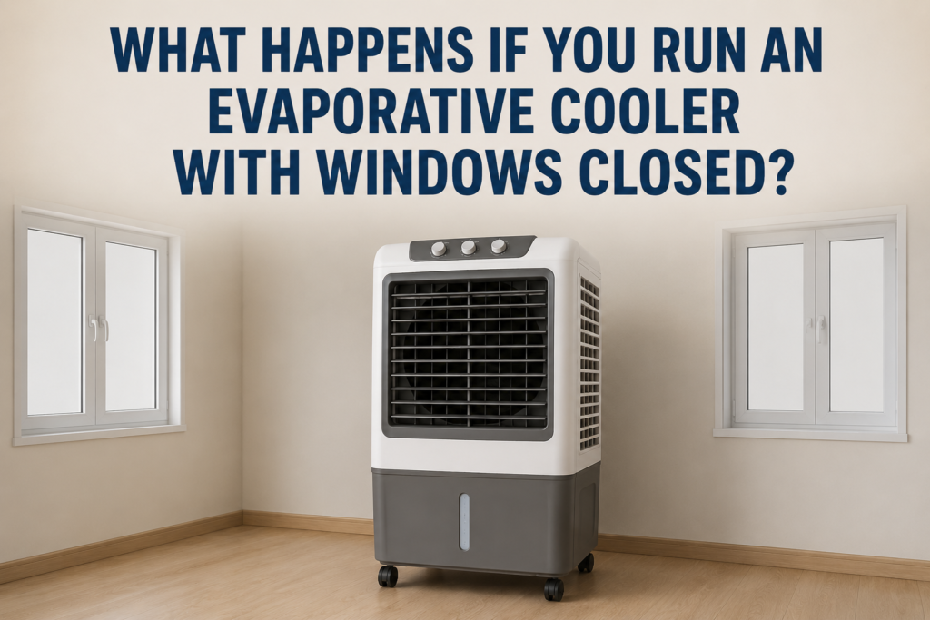 Evaporative cooler with closed windows